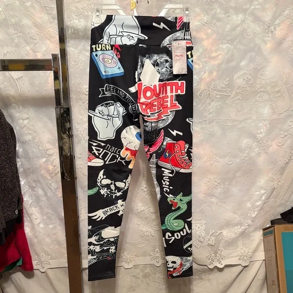 Youth Rebel Graphic Black Kids Leggings - Picture 5 of 8